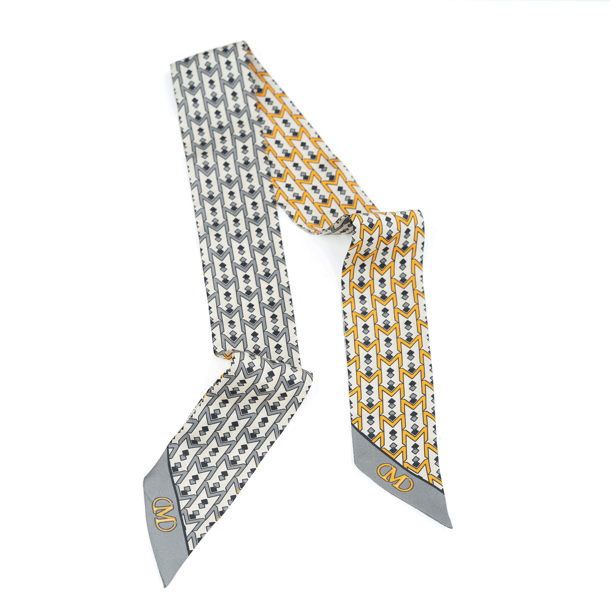Silk Twilly Scarf - Gray Yellow
